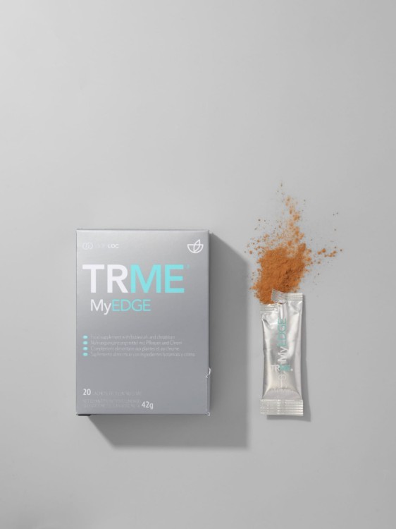 Nu Skin TRME MyEdge - saszetka suplementu z karobem i chromem, wsparcie kontroli apetytu, system TRME Body Balance
